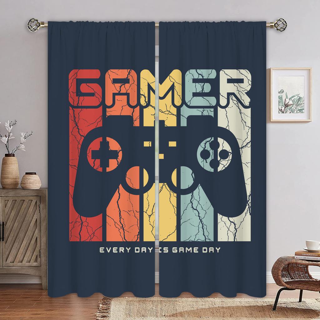 Technology Sense Game Handle Curtain Future Cool Sense, a Set of Two Pieces, Home Bedroom Living Room Curtain
