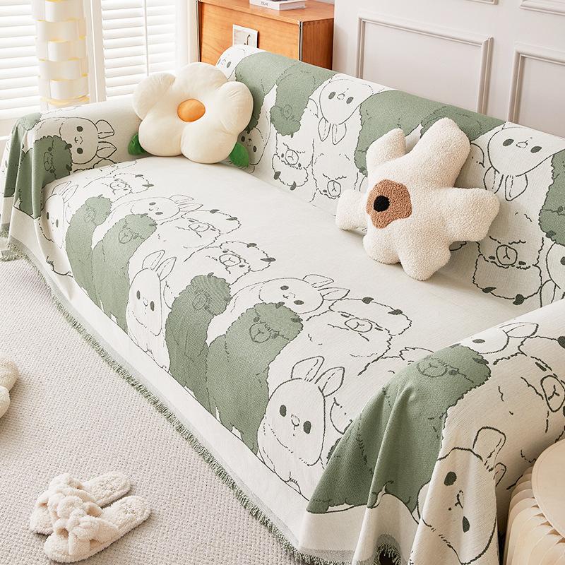 Cartoon Alpaca Double-Sided Sofa Cover Towel Chenille Non-Slip Sofa Cover Universal Cover Thickened Universal Sofa Towel Seat Cushions