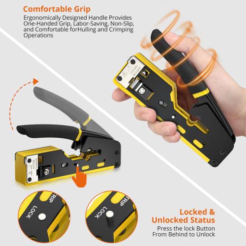 Proster RJ45 Crimping Tool, LAN Connector Crimping Pliers, Compatible with RJ45/RJ11/RJ12, CAT5/CAT6/CAT7, LAN Checker, CAT6 Connector & Protective Co