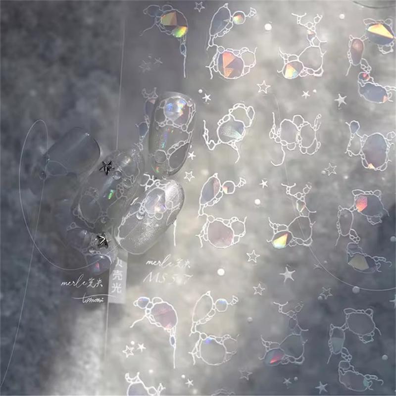 1PCS French Jelly Nail Stickers Dreamy Bubble Meteor Butterfly Star Moon Self Adhesive Stickers For Nail DIY Nail Art Decoration