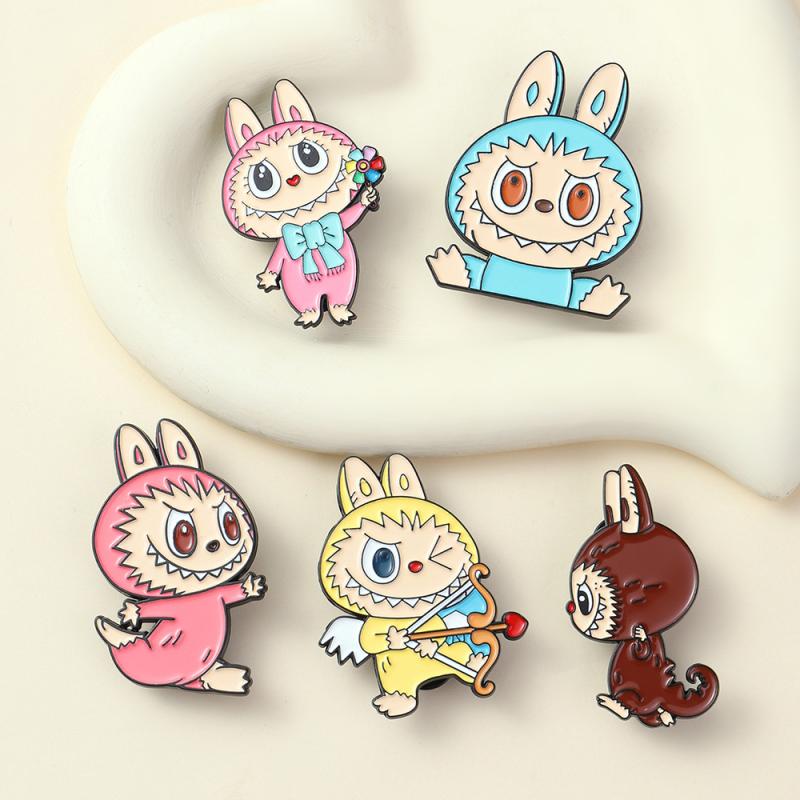 Anime Cute Enamel Labubu Brooch Cartoon Metal Studen Badge Pins Jewelry Brooches Men Women Backpack Jewelry Accessories