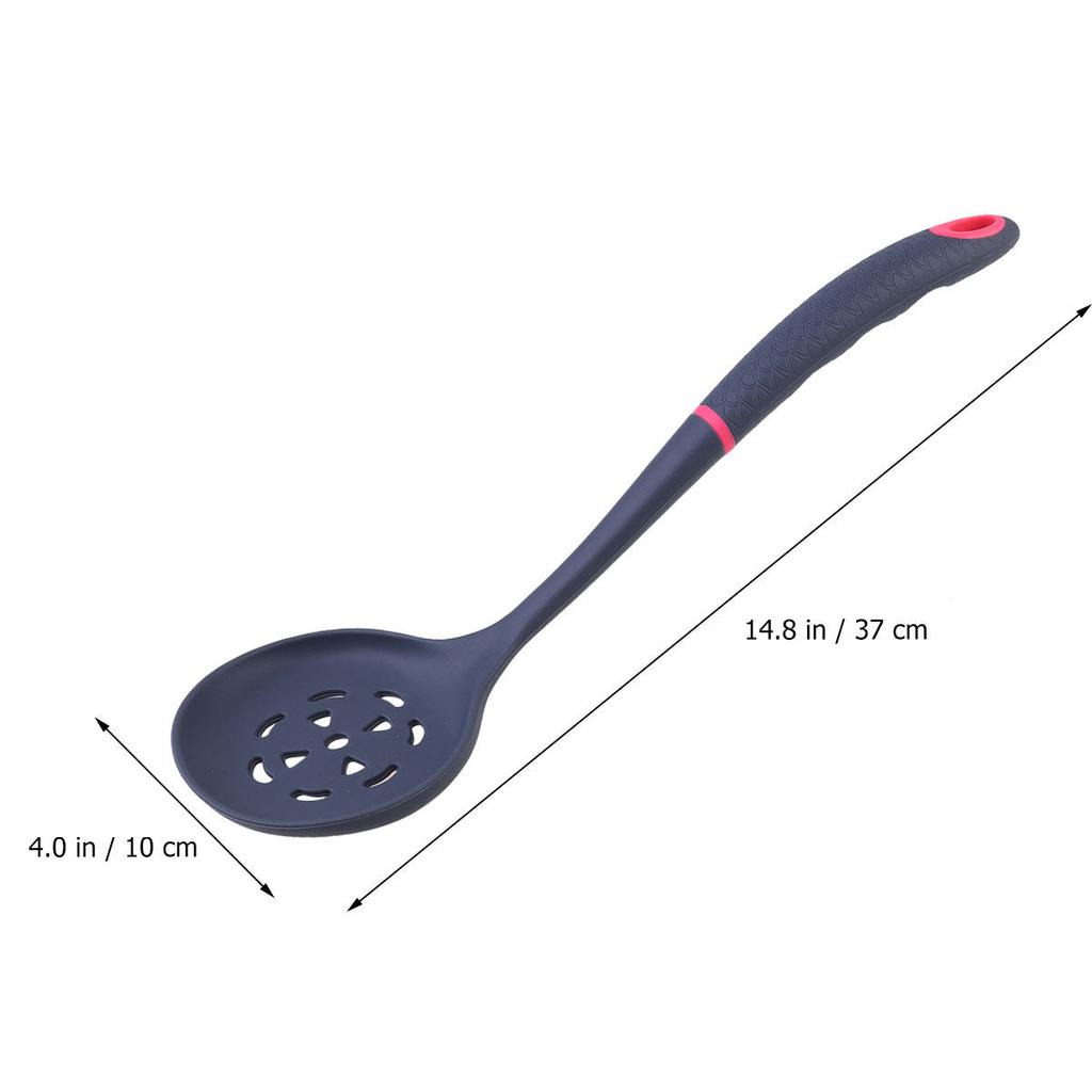 Silicone Skimmer Heat Resistant Slotted Spoon with Long Handle for Oil Filtering Food Serving Ladle Kitchen Strainer Tool Grey