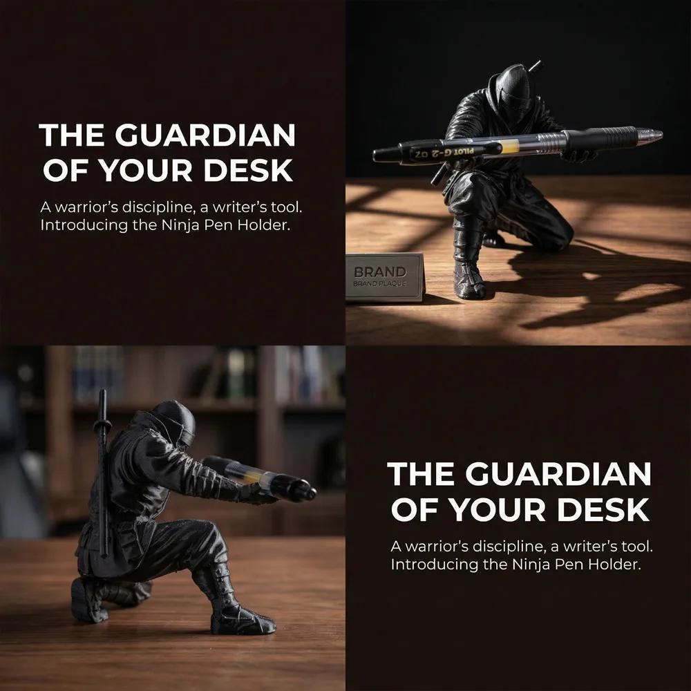 3D Printed Kneeling Ninja Pen Holder Artistic Desk Sculpture Practical Stationery Organizer Premium Home Office Aesthetic Decor