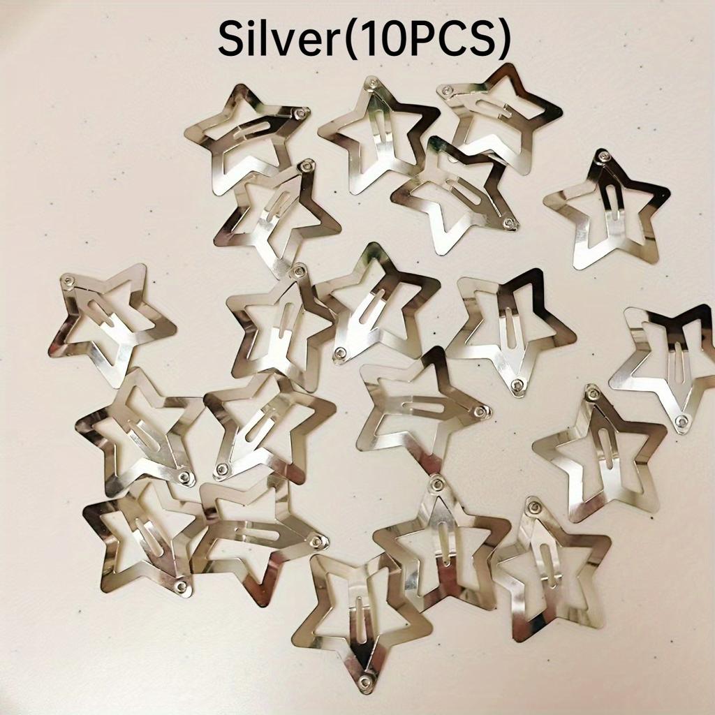 10 szt./30 szt. Spinki do włosów w kształcie gwiazdek Zatrzaskowe spinki do włosów w kształcie gwiazdek Antypoślizgowe spinki w kształcie gwiazdek dla dziewcząt kobiet Akcesoria Y2K Srebrne metalowe spinki do włosów Spinki do włosów w kształcie gwiazdek