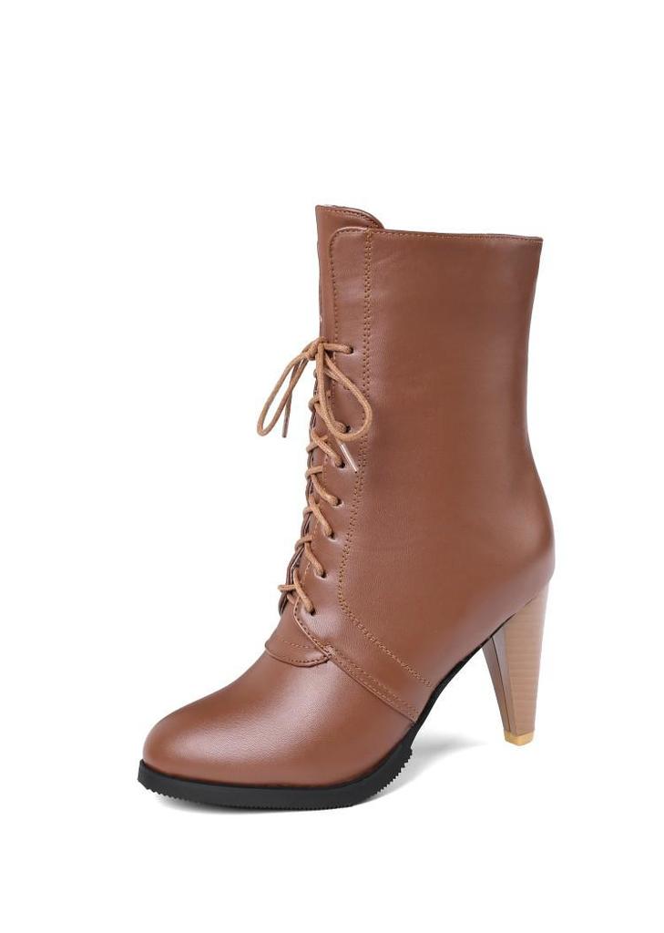 European & American Pointed Toe Lace-up Women's High Heel Ankle Boots, Autumn/Winter Plus Size, Sizes 34-45.