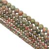 Natural Unaki Stone 4/6/8/10/12mm Red Green Beads 15"Strand Smooth Loose Spacer Beads for Jewelry Making DIY Bracelets Accessories