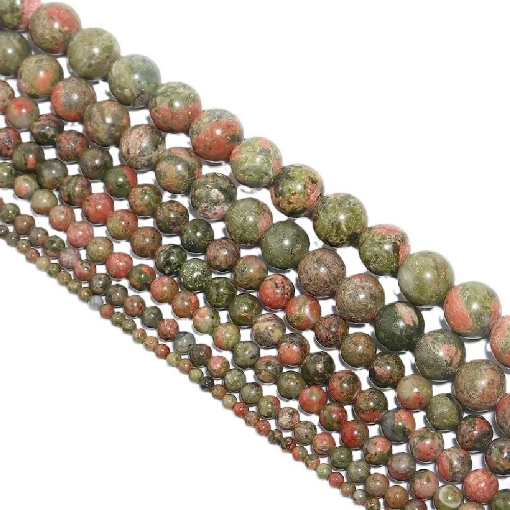 Natural Unaki Stone 4/6/8/10/12mm Red Green Beads 15"Strand Smooth Loose Spacer Beads for Jewelry Making DIY Bracelets Accessories