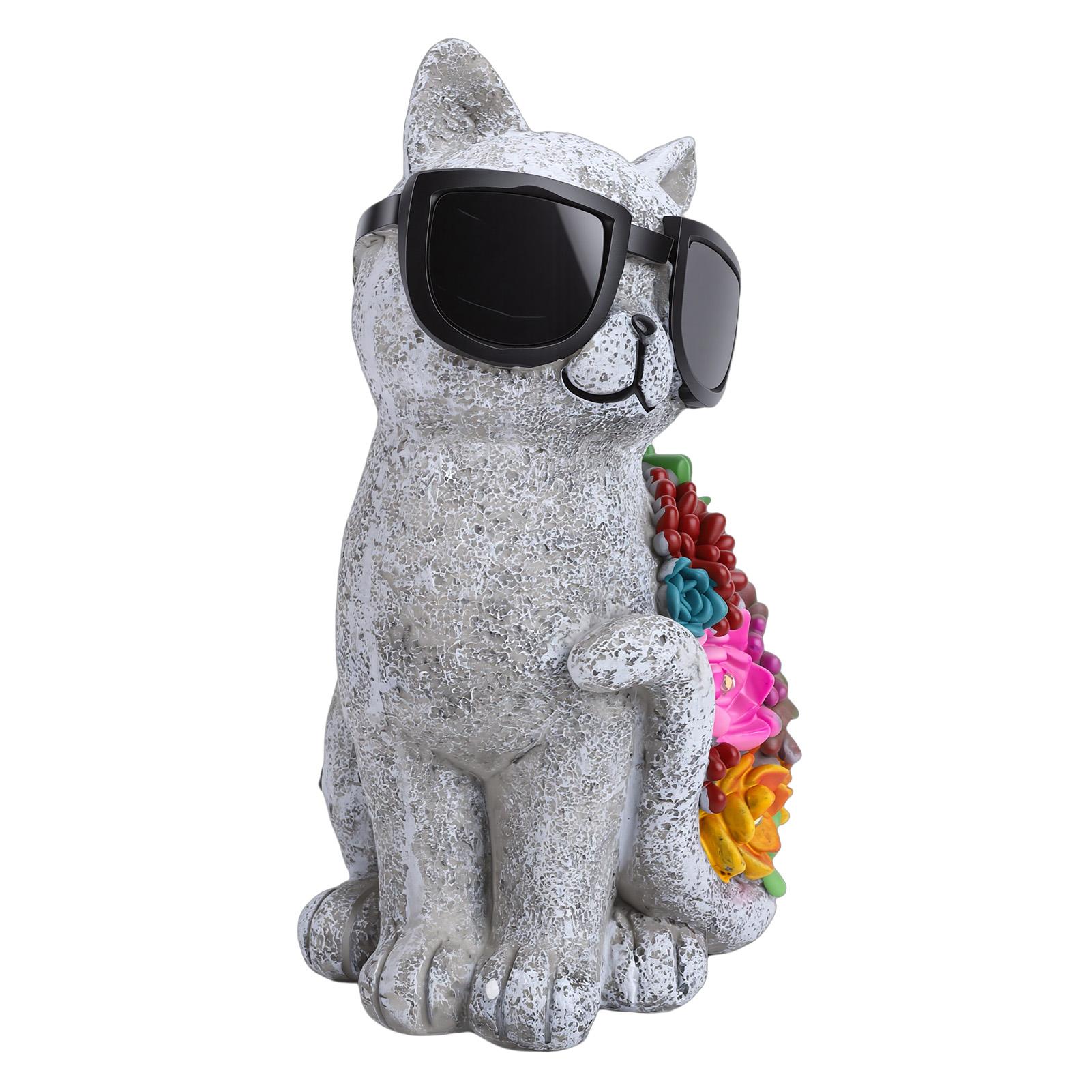 

Solar Cat Statue with Glasses LED Lights Unique Solar Cat Resin Figurine for Garden Yard Ornament