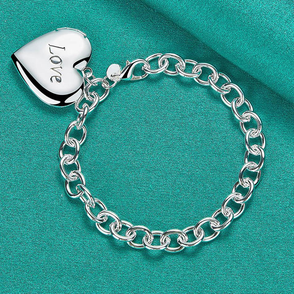 

Браслет-рамка для фотографий из стерлингового серебра 925 пробы с сердцем для женщин, модные ювелирные изделия на свадьбу и помолвку 20cm