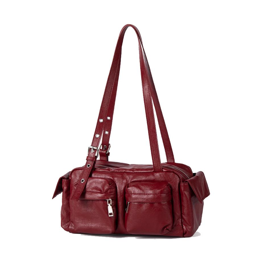 Vintage Multiple Pockets Women Shoulder Bags Soft Pu Leather Handbags Retro Motorcycle Bag Y2K Sac for Girls Daily Commuting Sac