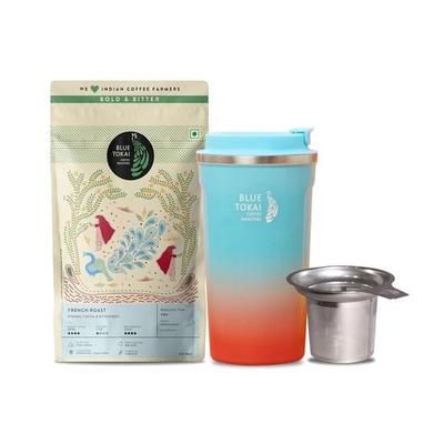 Blue Tokai Coffee Roasters Coffee & Sipper Combo | Free Channi Coffee Maker | Channi Grind 250g | Coromandel Sipper 500ml | Stainless Steel