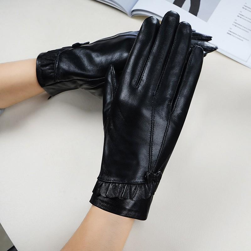 Womens Genuine Leather Gloves Winter Warm Fleece Lined Touchscreen Driving Cycling Fashion Sheepskin