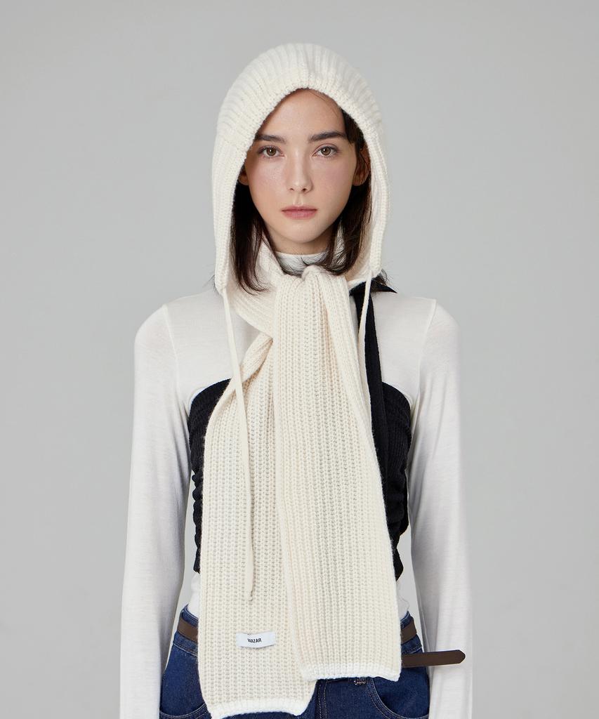Bajal Logo Label Hooded Muffler Cream