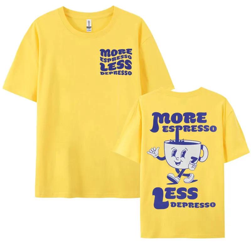 Funny More Espresso Less Depresso T-shirt Cute Espresso Aesthetic Retro Coffee T Shirt Men Women's Casual Trending Cotton Tshirt