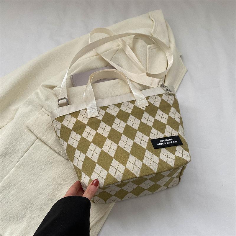 New Large-capacity Rhombus Tote Large Bag Large-capacity Canvas Bag Versatile Casual Fashion Shoulder Handbag