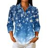 Damen Lässiges Weihnachts-Print Button-Down-Hemd, Dreiviertelarm-Kragenbluse für Feiertags-Outfits