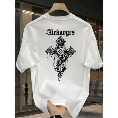 European Size Men'S Summer New Loose-Fit Oversized Casual Short-Sleeve T-Shirt with a Brand Print