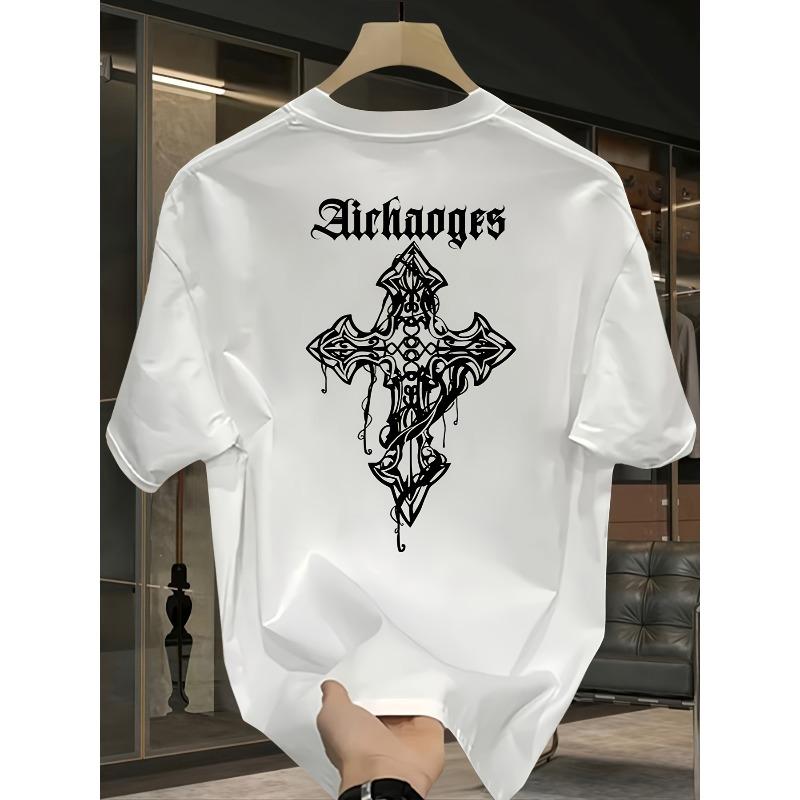 

European size Men S Summer New Loose-Fit Oversized Casual Short-Sleeve T-Shirt with a Brand Print S белый