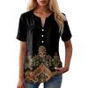 Women's Casual Floral Print V-Neck Short Sleeve Decorative Button T-Shirt Top