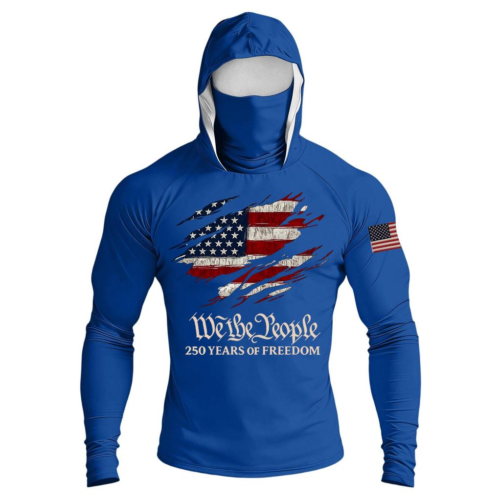 Men's Casual Raglan Sleeve Hooded Long Sleeve Sun Protection Shirt Lightweight Breathable Outdoor Sports Top with Face Cover