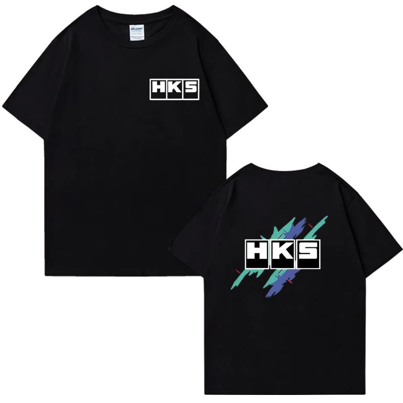 Japanese JDM Improved HKS Endless Car Graphic Short Sleeve T-shirts Cotton Men Women Oversized Tee Shirt Double Sided Unisex Top