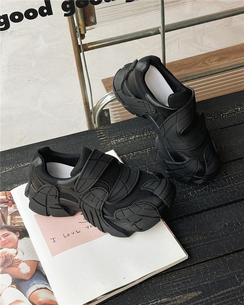 Leather casual sports big head mountaineering height increase small ins tide shoes mesh Velcro platform dad shoes women