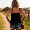 Women's Casual Fringe Sleeveless Tank Top Lightweight V Neck Summer Boho Style Layered Tassel Blouse for Outdoor Activities