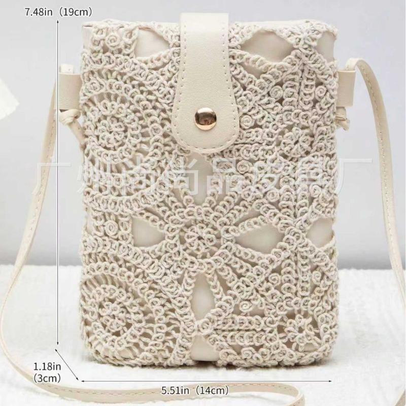Bag Women's Lace Hollow Casual Style Mini Mobile Phone Bag Fashion Versatile Hollow Cotton Thread Pattern Shoulder Bag