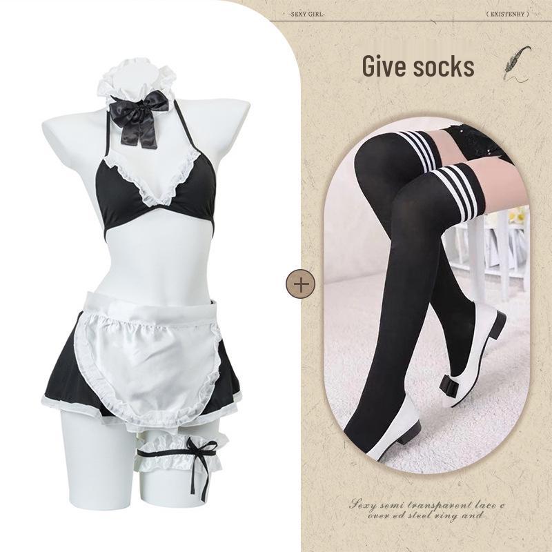 Night Listen Lingerie: Sexy See-Through Maid Role Play Set with Open Crotch, 3-Piece Women's Temptation Uniform