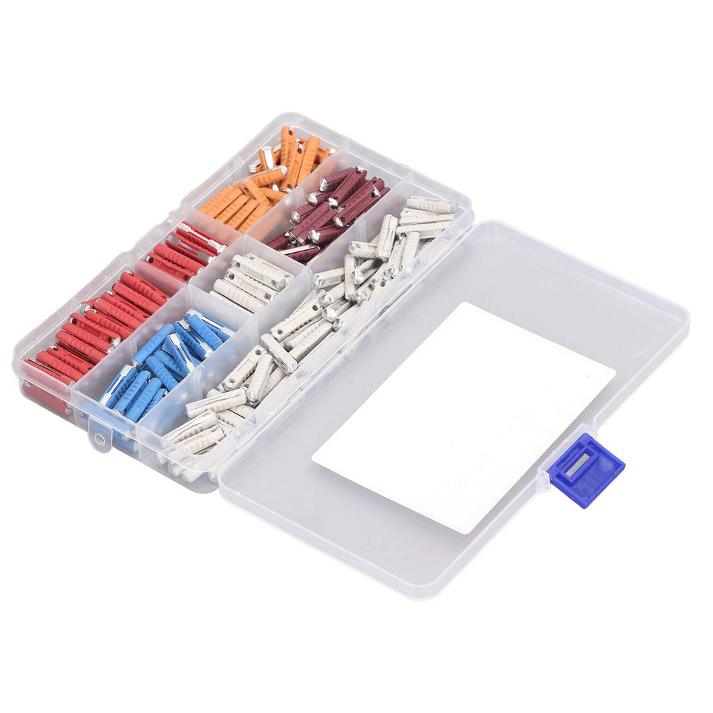 200PCS European Automotive Fuse 5 Type Torpedo Shaped Car Fuse with Plastic Storage Box for Vintage
