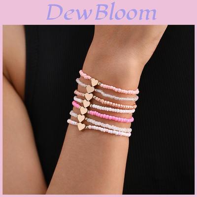 Girls Heart Shape Beaded Bracelets Set With Glass Material For Gift And Anniversary Celebrations