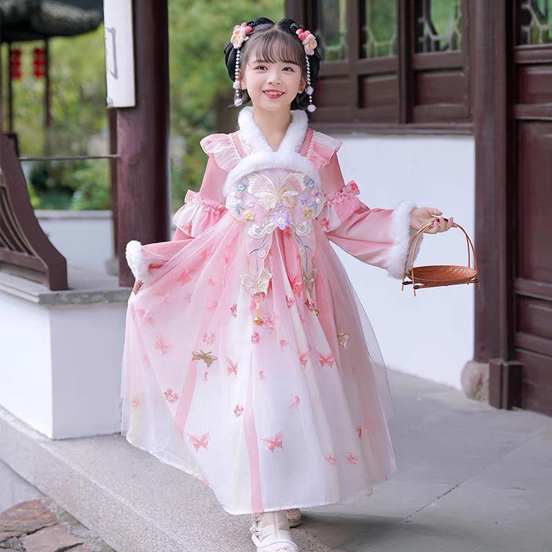 Dziewczęce zimowe Hanfu 2025: Aksamitna Spódnica Tang - Starochiński Styl dla Dzieci