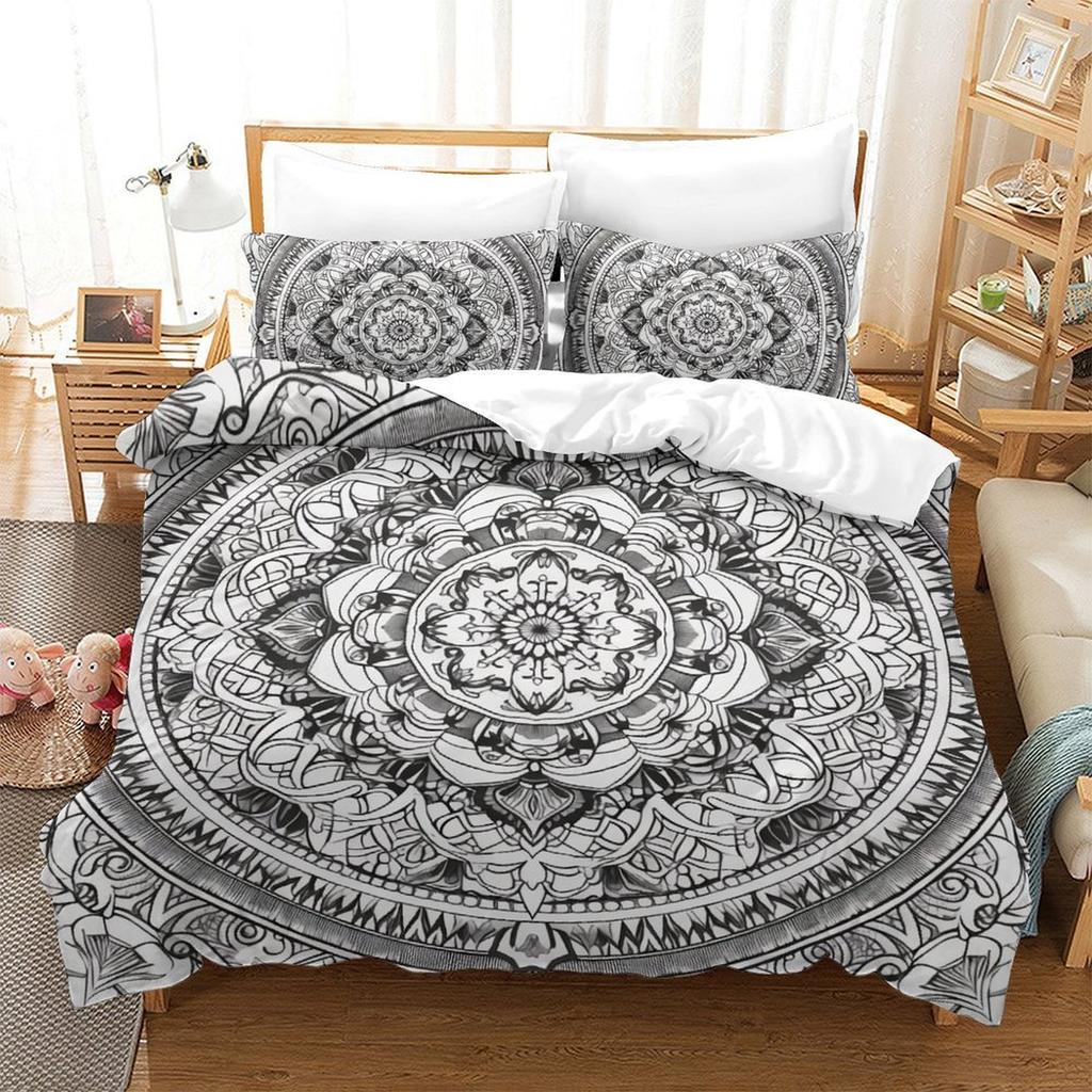Black And White Mandala 3D Digital Printing Polyester Quilt Cover Two Or Three Pieces Can Be
