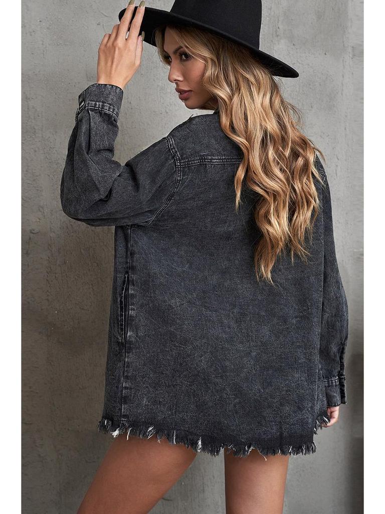 Women's Autumn/Winter Washed Denim Jacket - Loose Fit, Versatile, Single-Breasted, Long-Sleeved Top