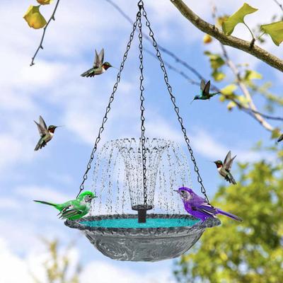 Hanging Birds Bath with Solar Fountain Pump Outdoor Garden Hummingbird Feeder Tray Solar Power Water Fountain Birdbath Bowl for Outside