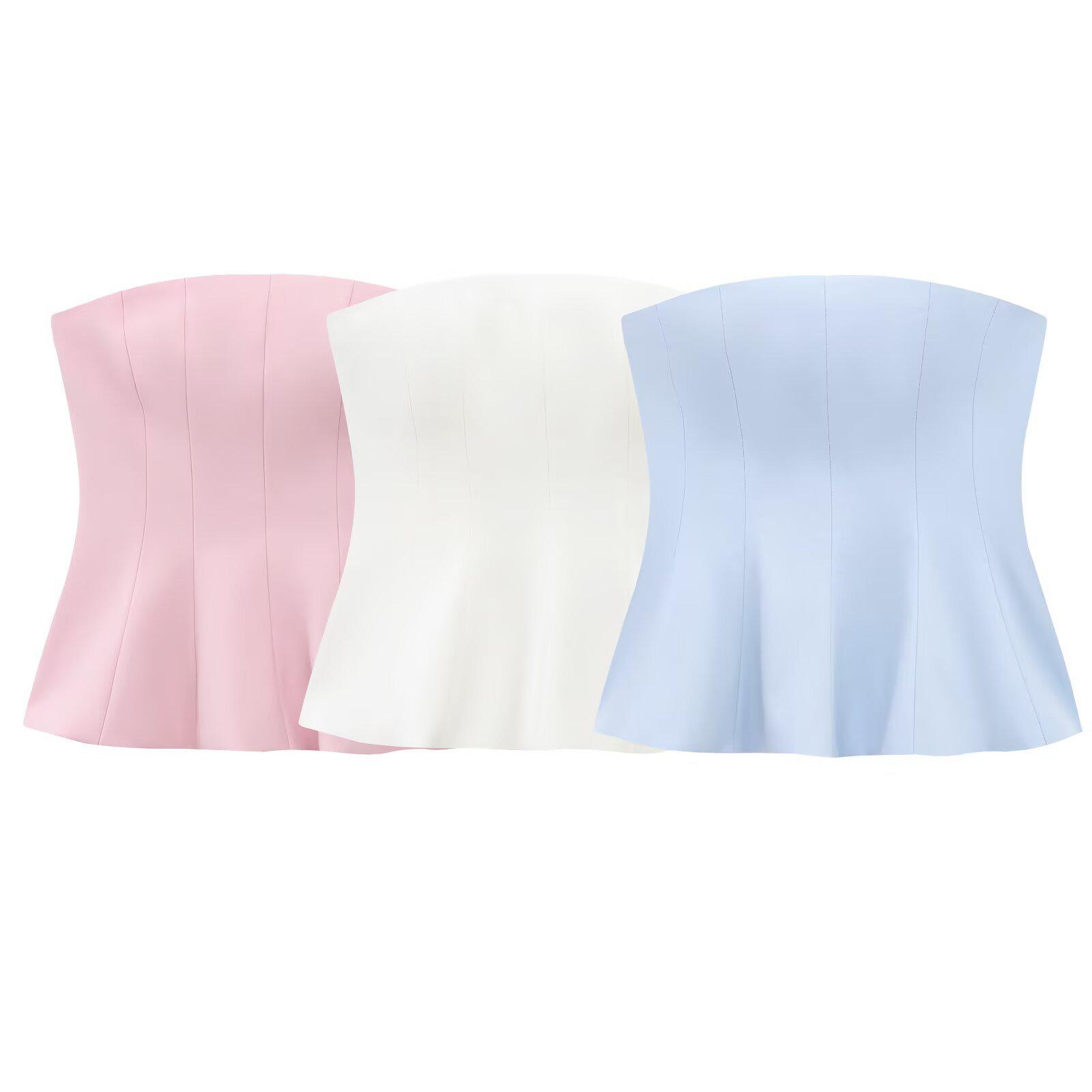 

2025 Spring Women s Multicolor Bandeau Top & Backless Camisole with Short Skirt Hem - European & American Style Extra Small