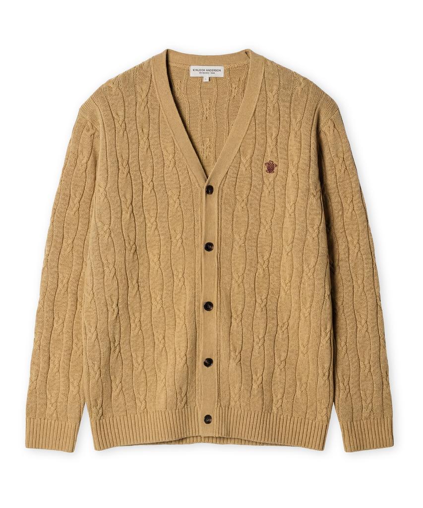 Edinburgh Club High-Twist Cotton Cable Cardigan (Camel)