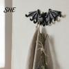 Key Holder Hook Bat Wall Hooks, Black Cast Iron Gothic Coat Rack with 2 Prongs, Rustic Metal Hanging Organizer for Keys Hats Scarves, Industrial Home
