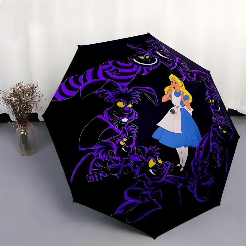 1pc Alice's Wonderland Automatic Folding Umbrella - 3 Folding Design, Vivid Cartoon Pattern, Suitable for Outdoor Activities, A Gift for Fan