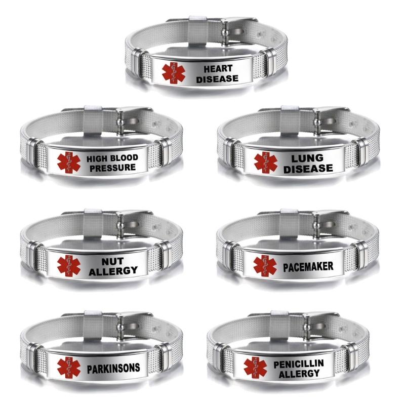 Stainless Steel Medical Alarm Bracelets Adjustable Wristband Emergency Medical Bracelets Medical Alert IDs Bracelet
