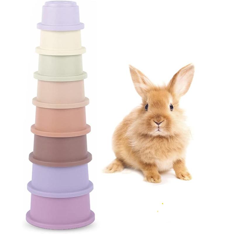 Stackable Rabbit Toy: 8-Piece Plastic Nesting Cups for Children's Education & Water Play