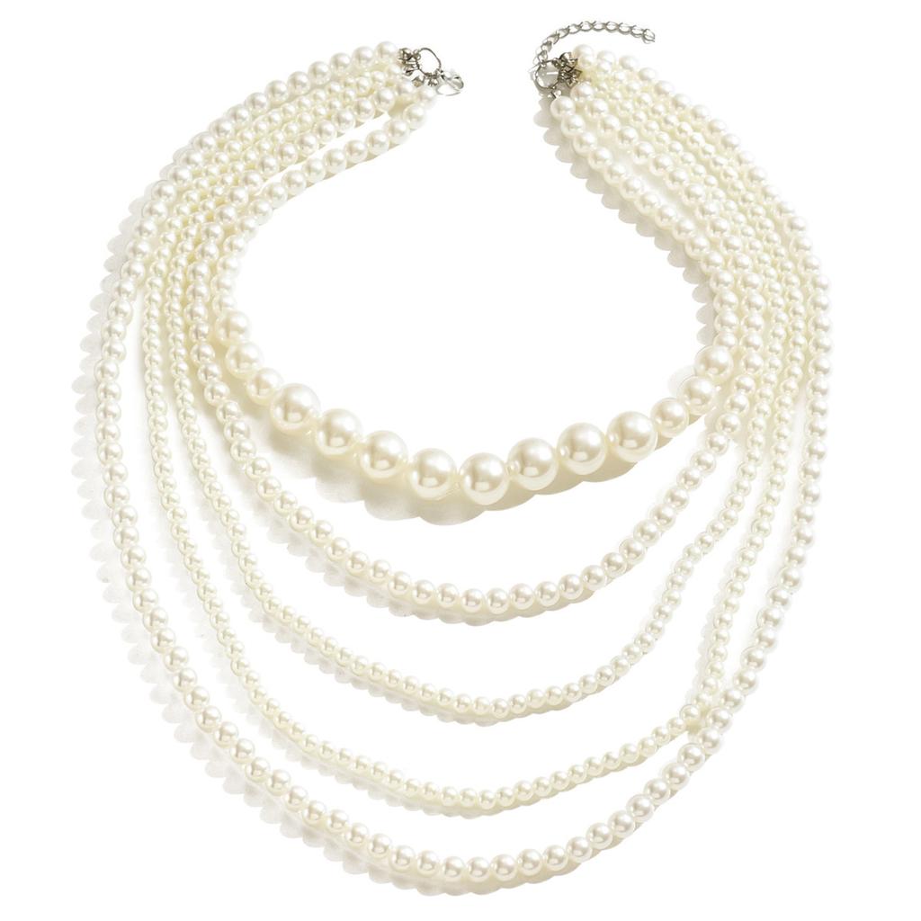 Vintage Y2K light luxury multi-layer pearl necklace niche design cold wind pearl choker handmade collarbone chain
