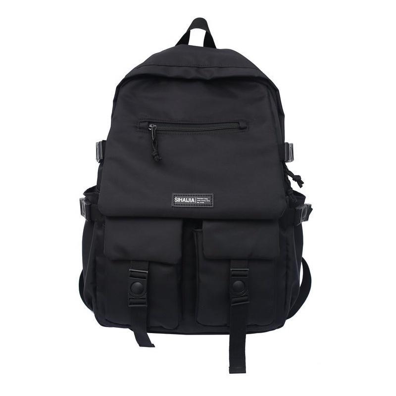 Korean Ins Harajuku Street Style Fashionable Black Backpack Waterproof Unisex 19-inch Size