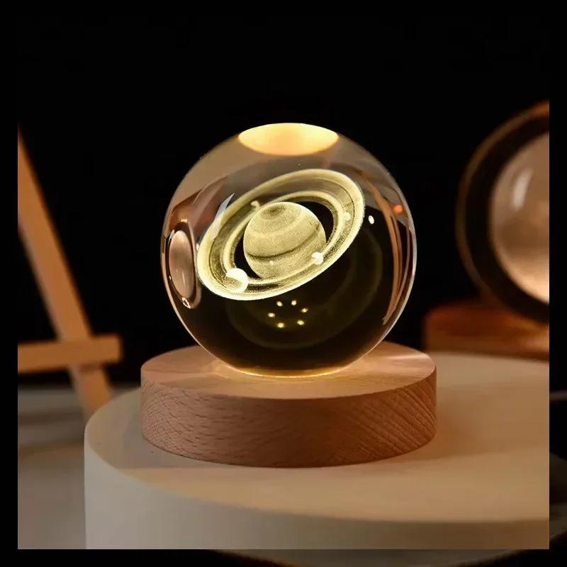 3D-Kristalllichter-Lampe, leuchtendes Planeten-Galaxie-Nachtlicht, Kristallkugel-Nachtlichter, Nachttischlampe, Heimdekoration, Weihnachtsgeschenk