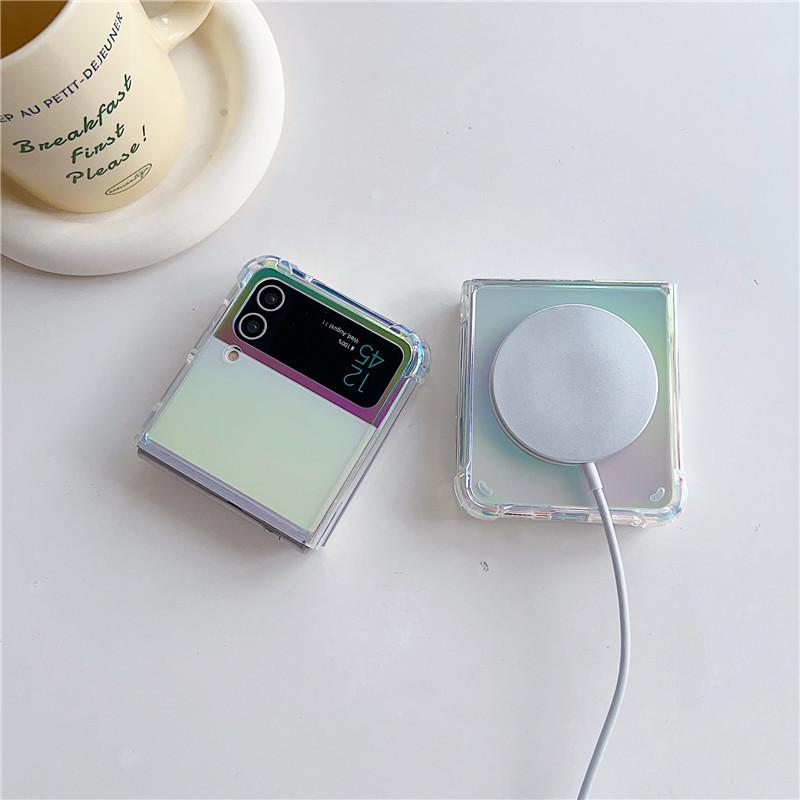 Applicable To Zflip5 Mobile Phone Case Folding and Colorful Samsung Galaxy Zflip4 Transparent Shell Gradient Magnetic Case