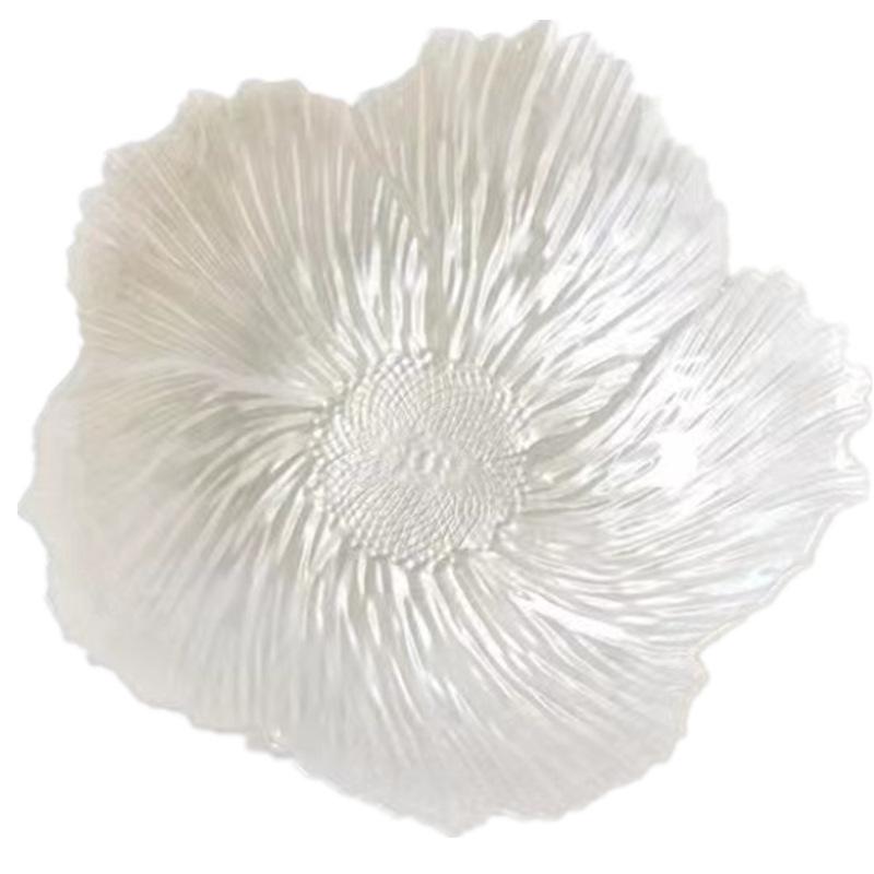 European Style Flower Crystal Glass Fruit Tray Large Household Simple Tea Tray Snack Tray Pearl White Simple Style