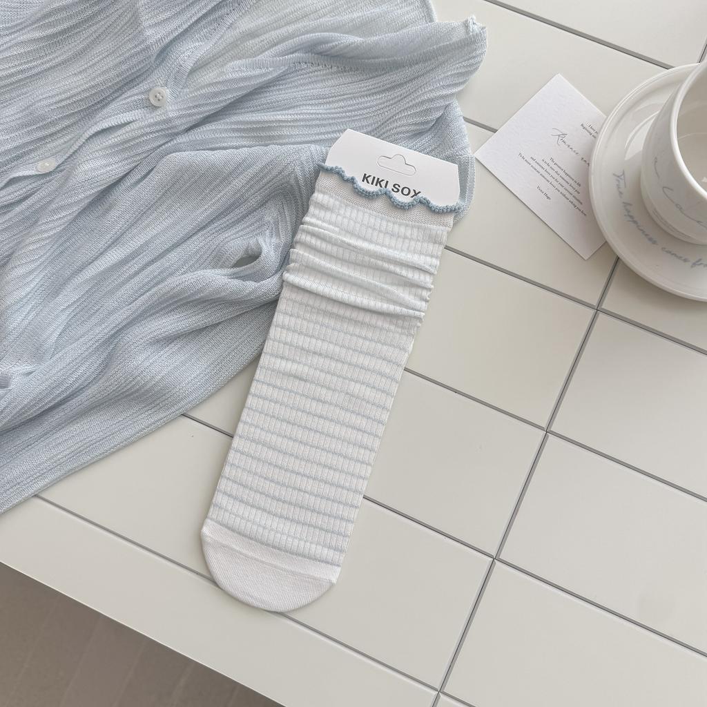 26 Spring And Summer Socks Women'S Blue And White Fresh Girls Socks Summer Thin Mesh Hollow Tube Stacking Socks