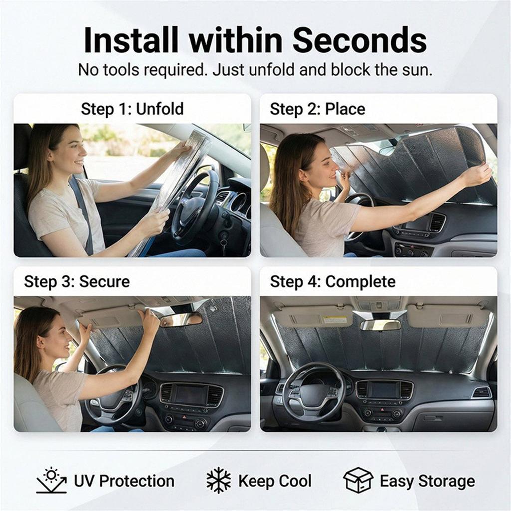 Windshield Sun Shade Foldable Accordion Oversized Reflective Cover Car Visor Heat Insulation Dashboard Protection for SUV Summer