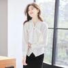 Troloman Women's V-Neck Bow Tie Long Sleeve Blouse