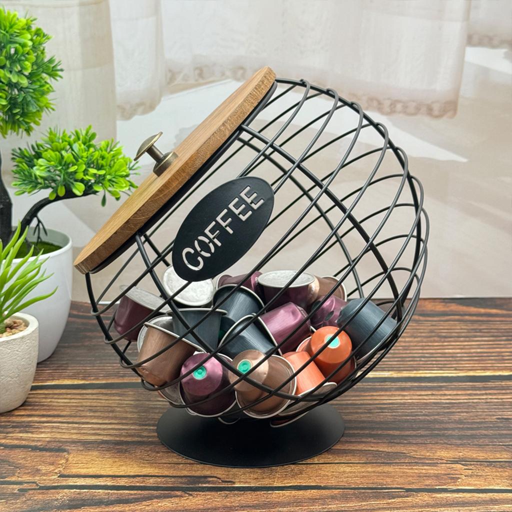 Iron Art Fruit Storage Basket Large Capacity Coffee Capsules Organizer Espresso Pods Dispenser for Kitchen Countertop